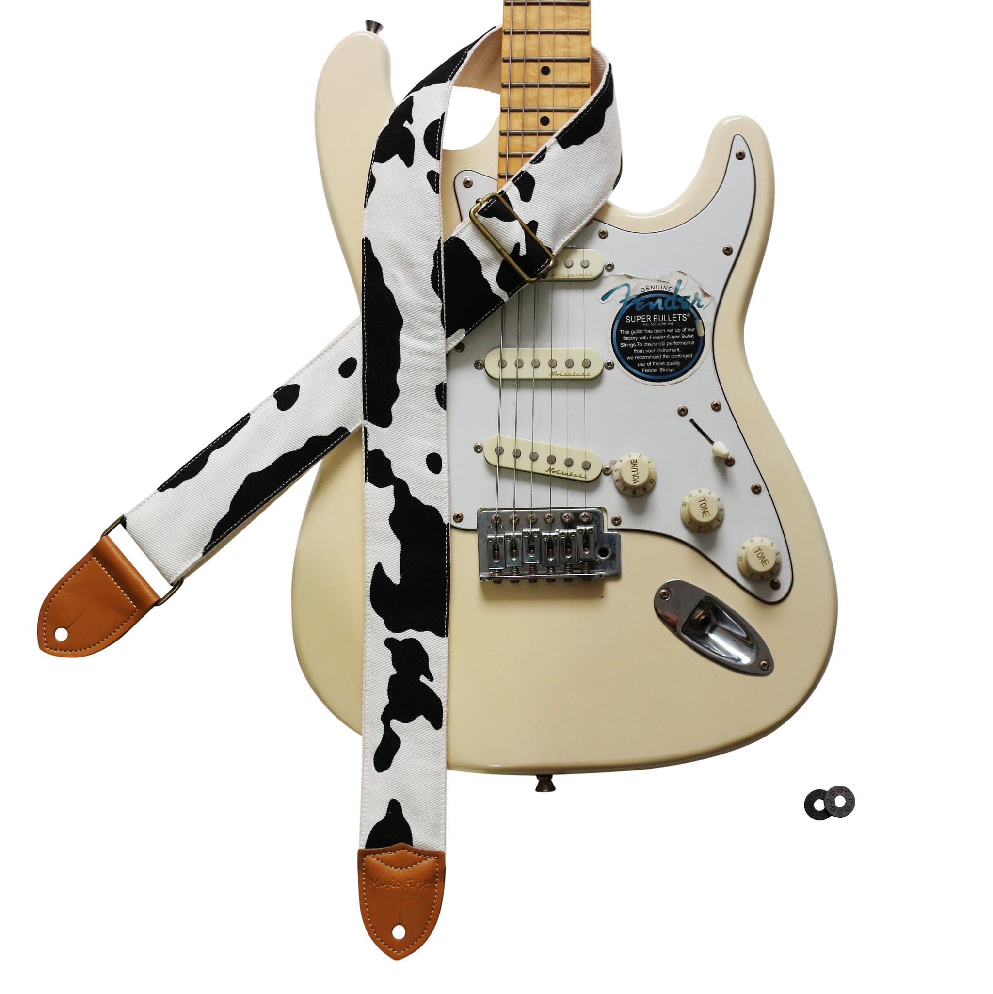 

Original Black and White Canvas Electric Guitar Strap [MUSIC FIRST] Design, 2-inch (5cm) Wide, Diary Cow (Dairy Cow)