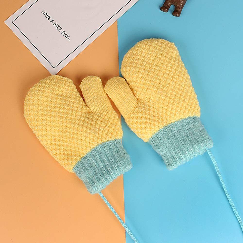 Children Hanging Neck Soft Cute Kids Gloves Knitted Mittens Thick Warm For 2-6 Years Old