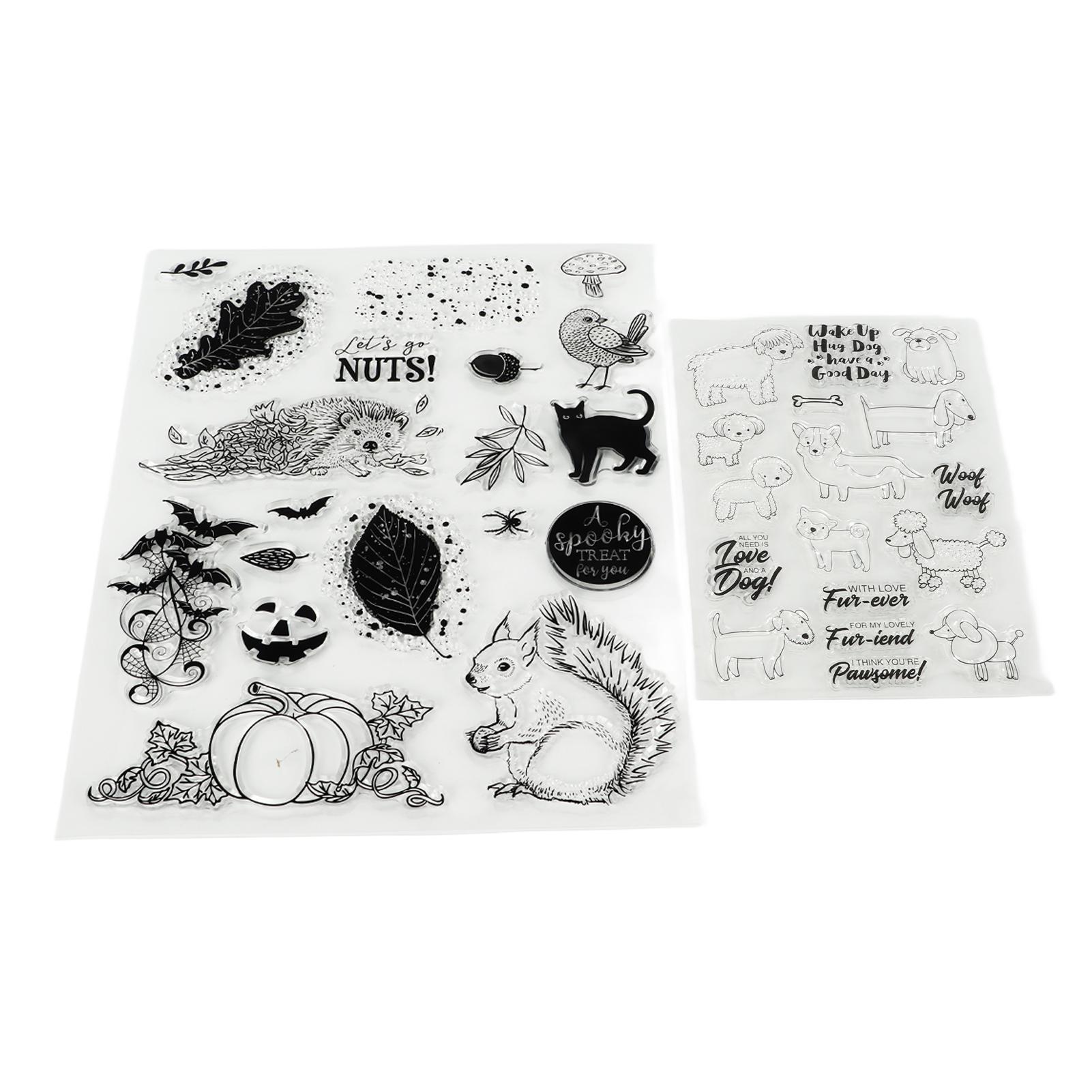 

2pcs Clear Stamps Pumpkin Sheepdog Pattern TPR Transparent Decorative Card Making Stamps for DIY