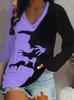 Halloween Bloody Print 3D Graphic Long Sleeve T-Shirt Casual V-Neck Top Polyester Breathable Women's Fashion Apparel
