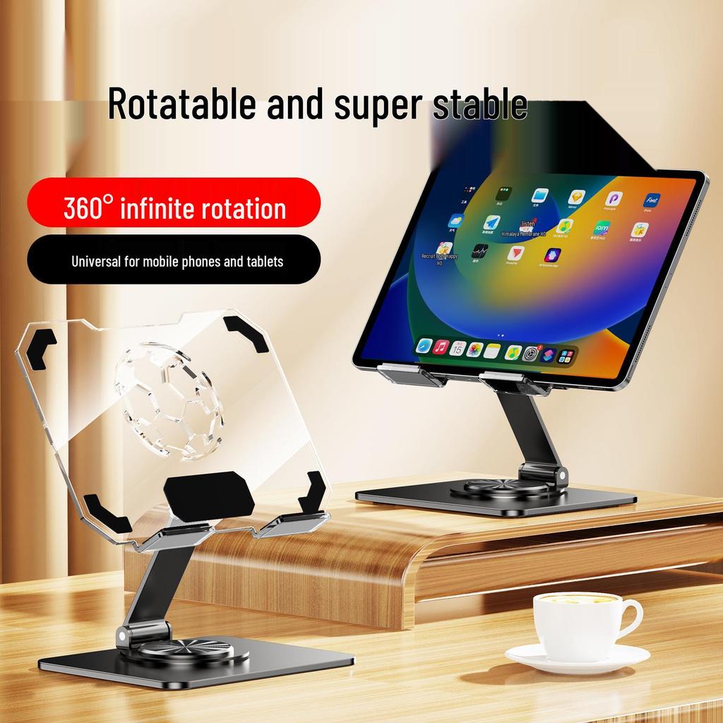 360° Rotating Acrylic Tablet Stand - Folding, Adjustable, Transparent Desktop Holder