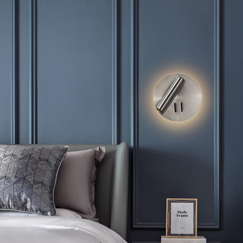 Bedside Reading Wall Lamp LED Wall Sconce Adjustable Headboard Light 350°+90° Rotation Hardwired Sconces Wall Swivel Spotlights for Bedroom Living