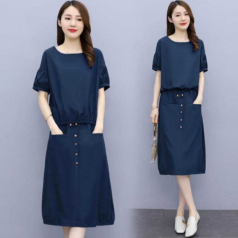 Dress Women's Summer Plus Size Women's Two-piece Loose Linen Suit Skirt