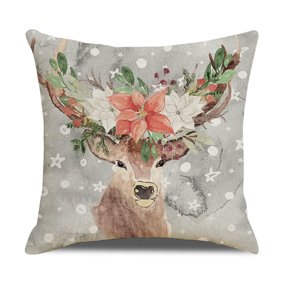Home Christmas Decorative Pillowcase Bedroom Living Room Sofa Cushion Cover Santa Claus Elk Dwarf Printed