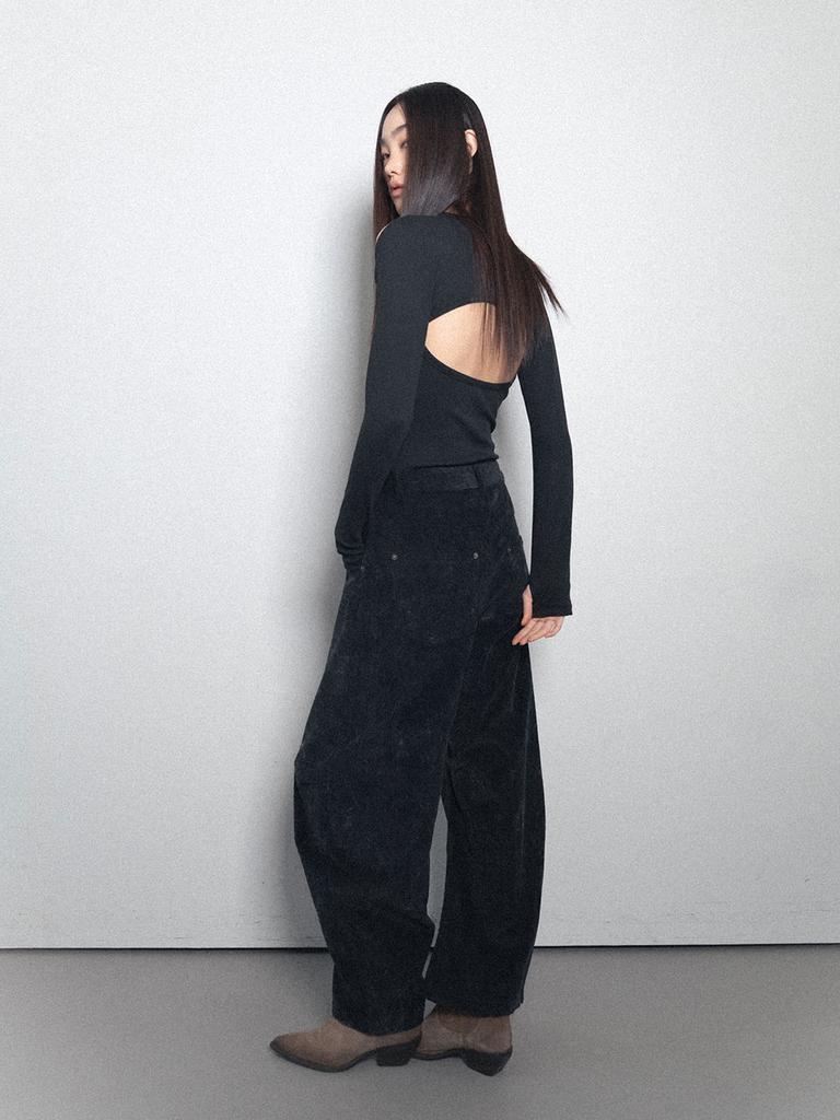 Visus Curved Courduroy Pants_Navy