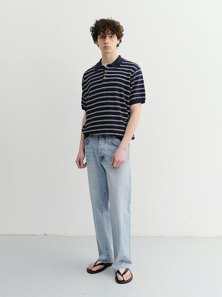 Deonseuteupomaen Unisex Soft Striped Polo Knit_Unisex_Udsw6B121_Navy