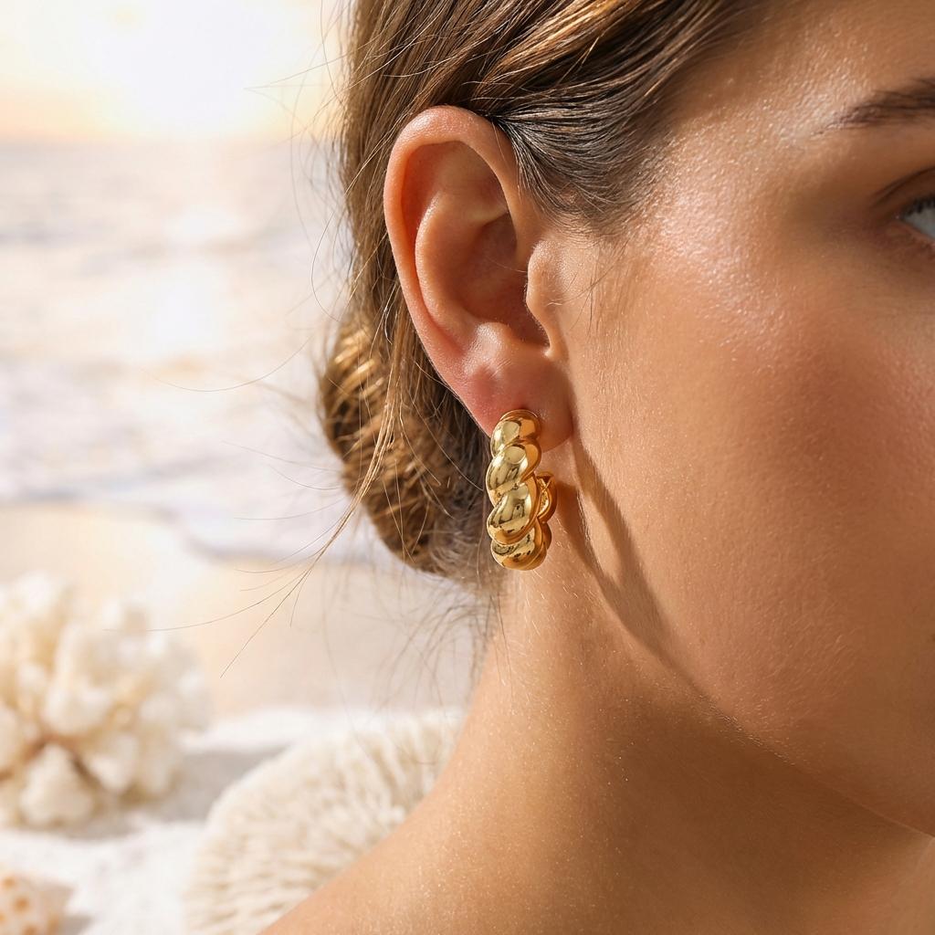 Luxury 3 Pairs Gold Color Earring Collection Bundle Shell for Women Vintage Summer Beach Vacation Statement Earrings Jewelry