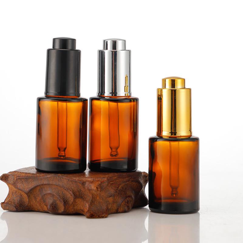 Brown Flat Shoulder Thick Glass Essential Oil Dropper Bottle for Cosmetics and Perfume