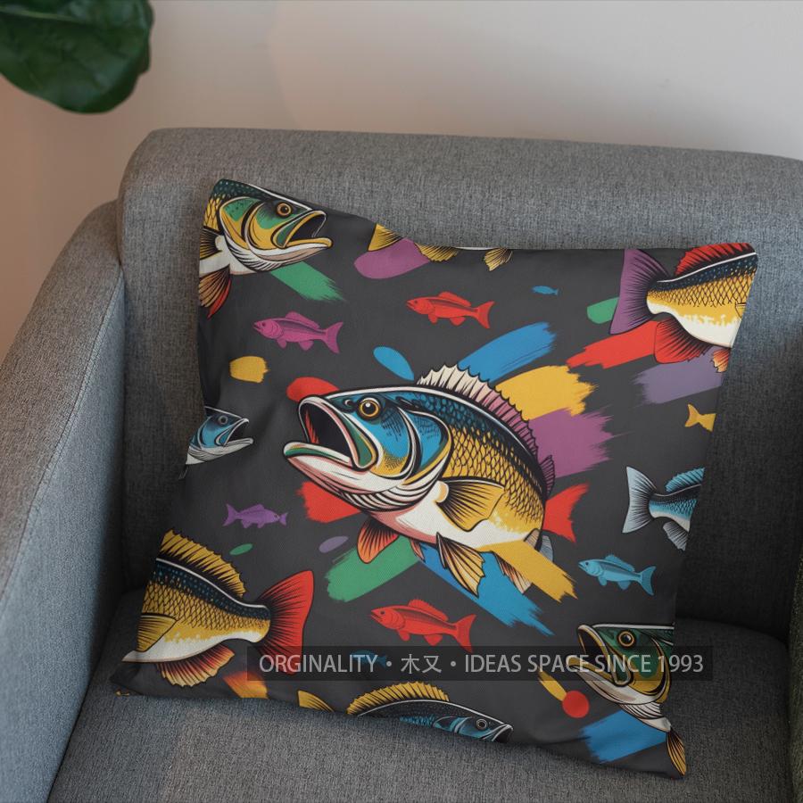 2D Colorful Fish Artistic Throw Pillow Cover Pattern Cushion Cover Suitable For Sofa Bedroom Car Pillow Cover
