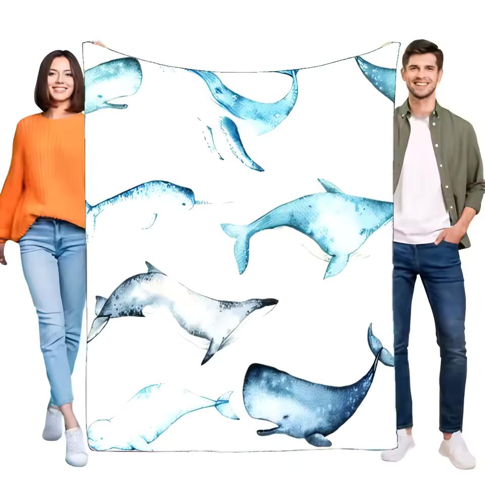 Watercolor Ocean Animal Blanket Plush Soft Throw for Bed and Sofa, Lightweight Cozy Decorative Home Accessory, Perfect for Kids