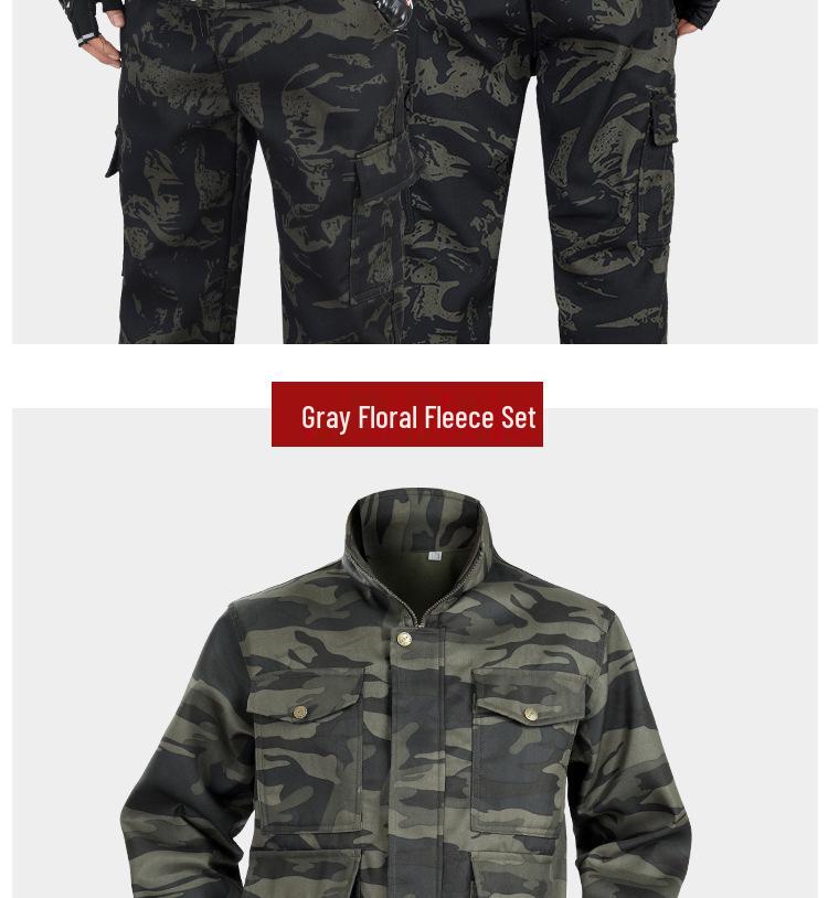 Men's Thickened Camouflage Workwear Set: Velvet-Lined, Cold-Resistant, Wear-Resistant for Welding & Auto Repair