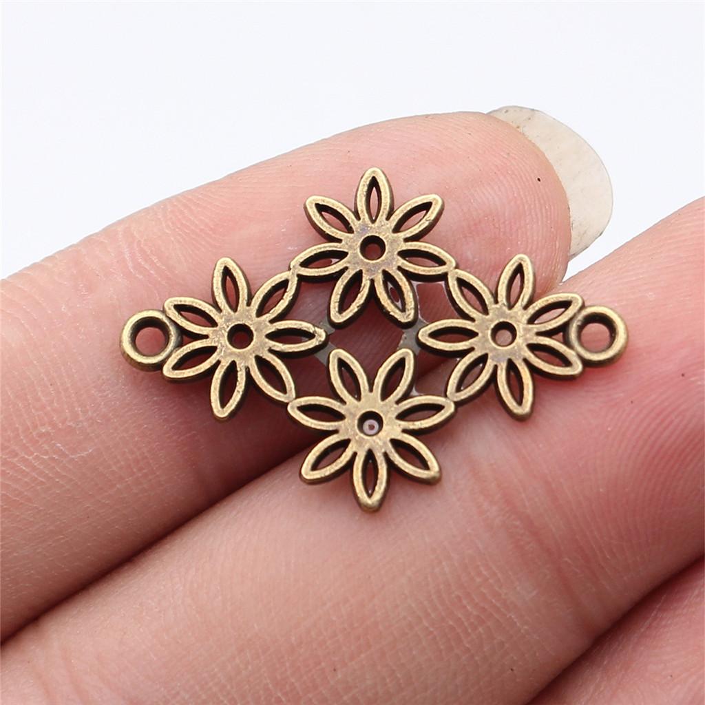 Flower Petal Connectors Botanical Themed Antique Bronze Zinc Alloy Jewelry Making Connect Charms Extender Connectors