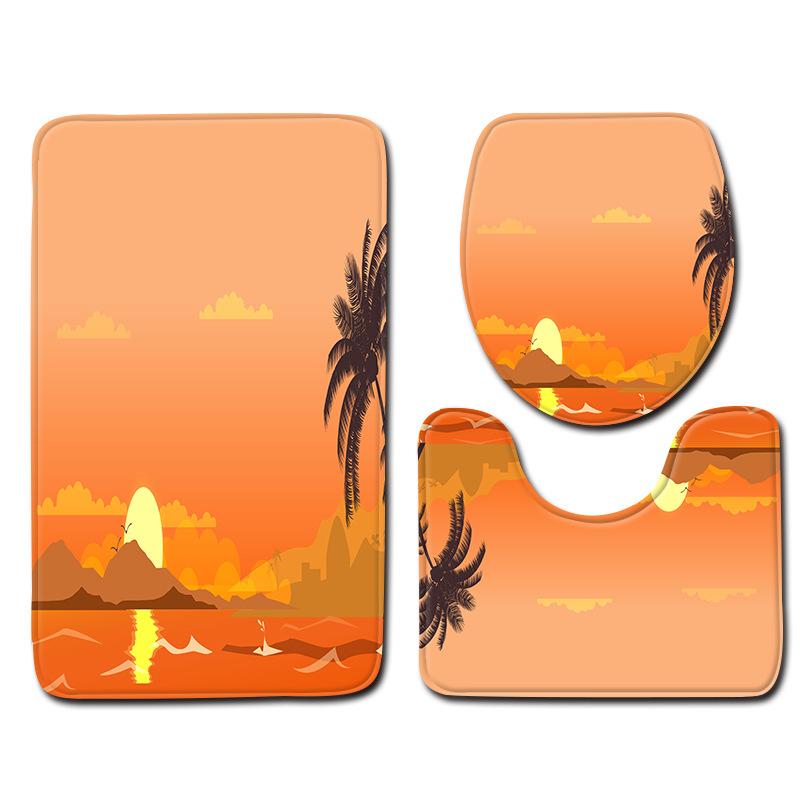 Landscape Bathroom Toilet Three-Piece Household Door Mat Absorbent Non-Slip Floor Mat Combination Carpet