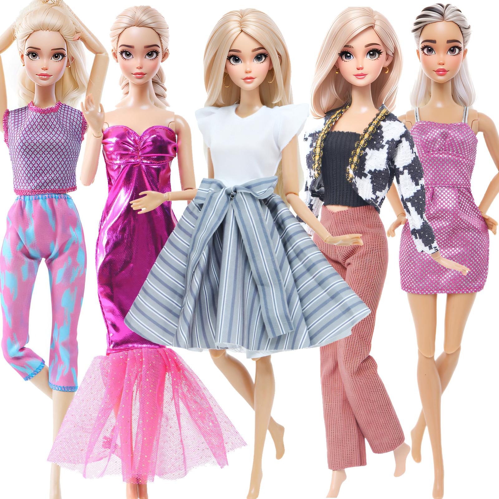 

5 смешанных женских кукольных костюмов, штаны, пальто, блузки, вечернее платье для куклы Барби, детский подарочный набор игрушек (НЕТ КУКЛ)