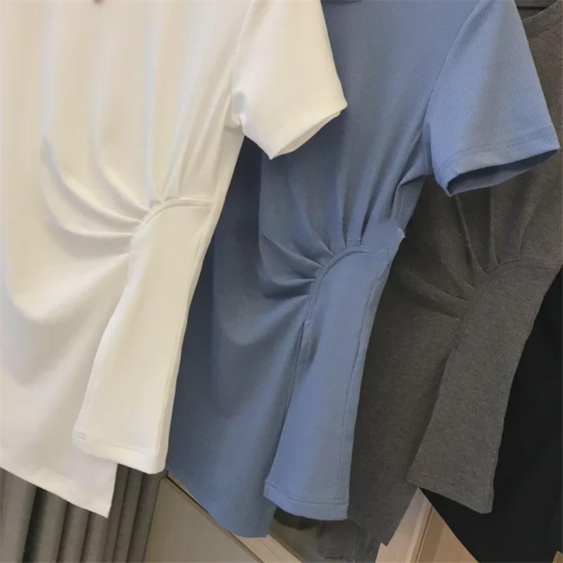 Top de damă cu talie laterală elastică, plisat, cu crăpătură și mâneci scurte - Tendință Vara 2025