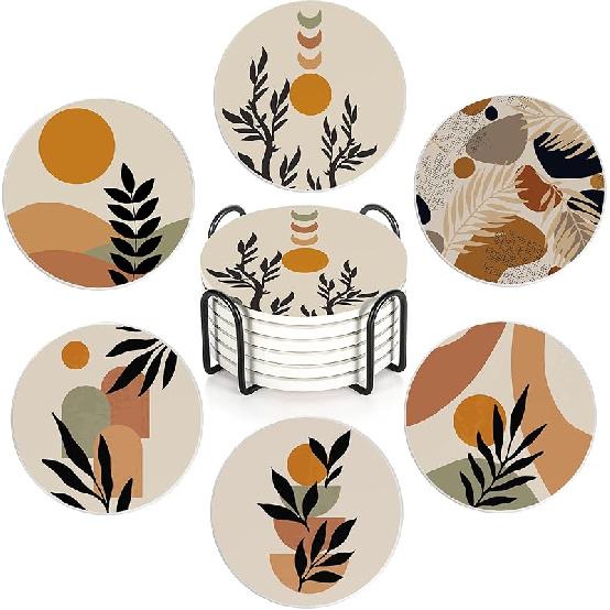 Drink Coasters Set of 6 with Holder, Cute Cats Absorbent Ceramic Coasters with Cork Base,Fit All Cups,Great Gift for Housewarming,Room