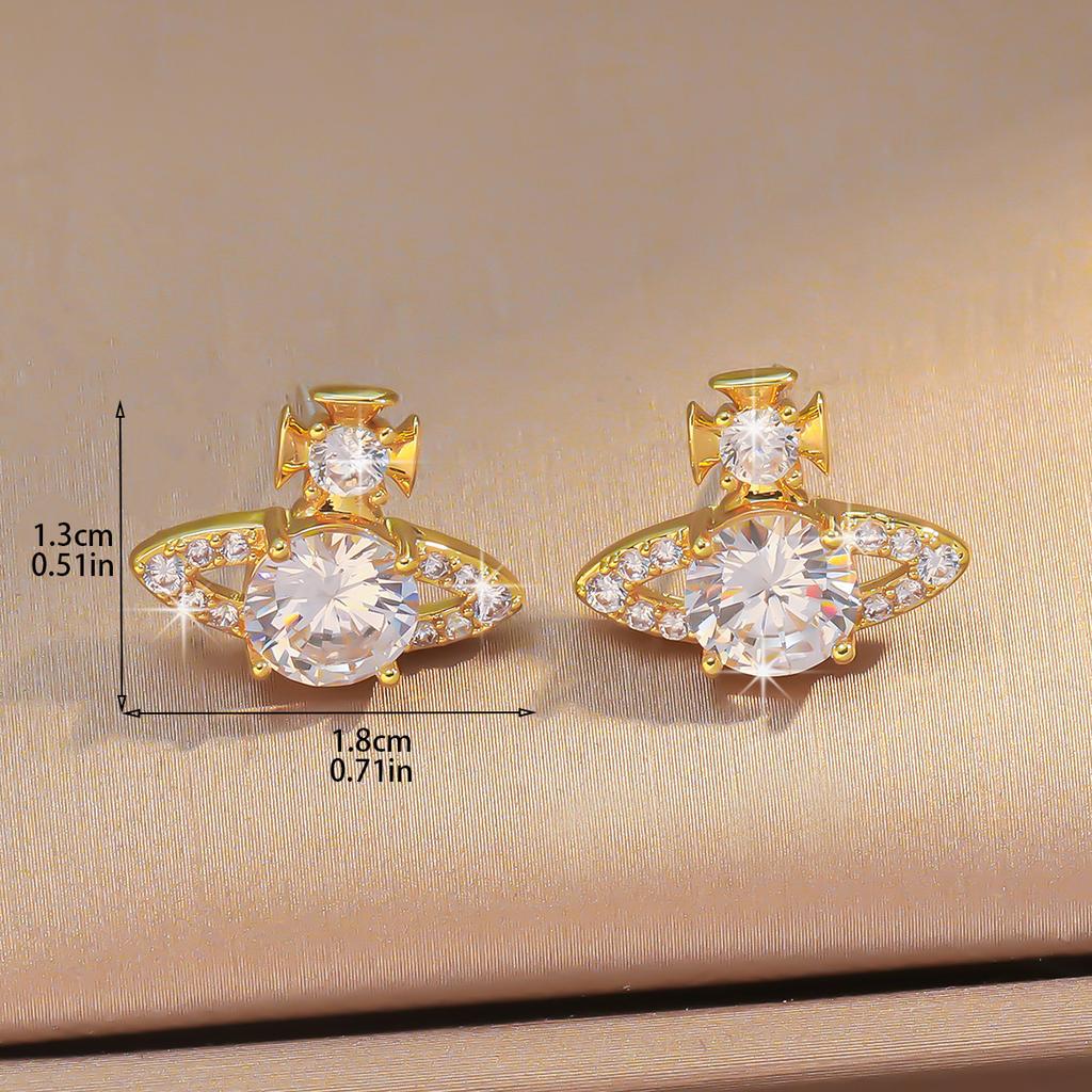 Chic Saturn - Shaped Crystal Stud Earrings Sparkling Unique Design Posting Earrings For Women Elegant Date Jewelry