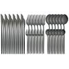 36Pcs Black Gold Cutlery Set Mirror Silverware Stainless Steel Dinnerware Dessert Knife Cake Fork Spoon Tableware Flatware Kitchen Wedding Accessories
