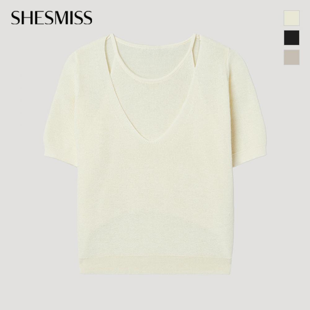 [ShS S miSS] Tricot cu mânecă scurtă stratificat Sakpop23010