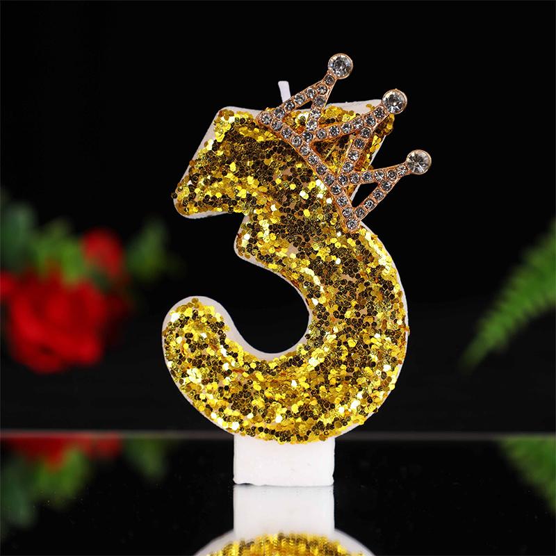 Large Gold 3D Digital Birthday Candle Crown Style Long Burning for Retirement Celebration Party Cake Decor