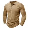 Autumn New High-End Men Cotton Button Henley Neck T-shirts Fashion Solid Color Long Sleeve T Shirt Casual Button Top Tees