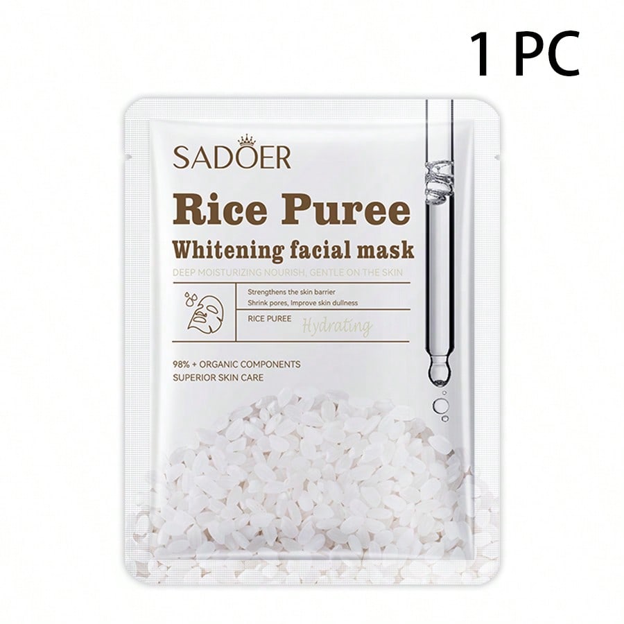 1/5/10pcs Rice Brightening Mask, Slows Down Skin Aging, Improves Dry, Rough And Dull Skin, Brightens