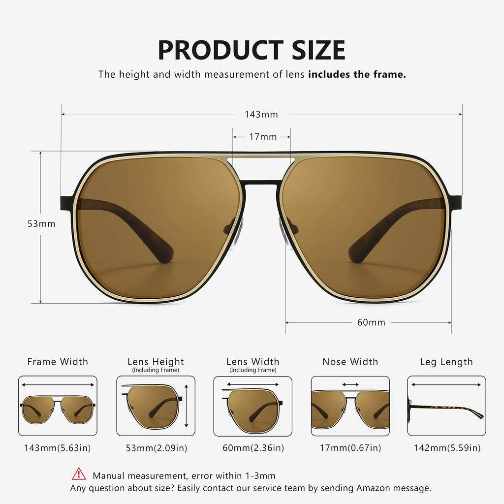 SUNGAIT Polarized Square Sunglasses with Polygon Aviator Retro Pilot UV400 Protection Gold Brown SGT375SJKCP JP Men's Shades, (Amber Frame, Rim, Lens)