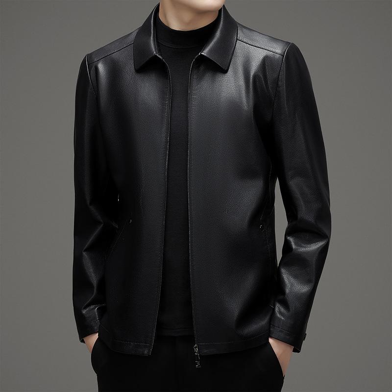 Spring and Autumn Genuine Leather Jacket Men's Sheepskin Middle-aged and Elderly Dad's Velvet Loose Leather Jacket