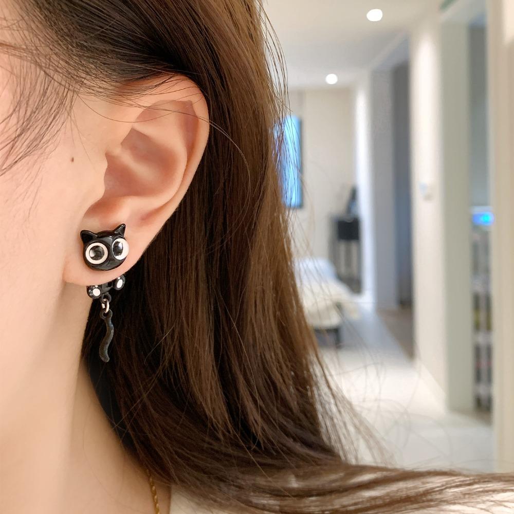 Simple Black Cat Earrings Cute Cartoon Earrings Fashion Black Cat Ear Studs Girl