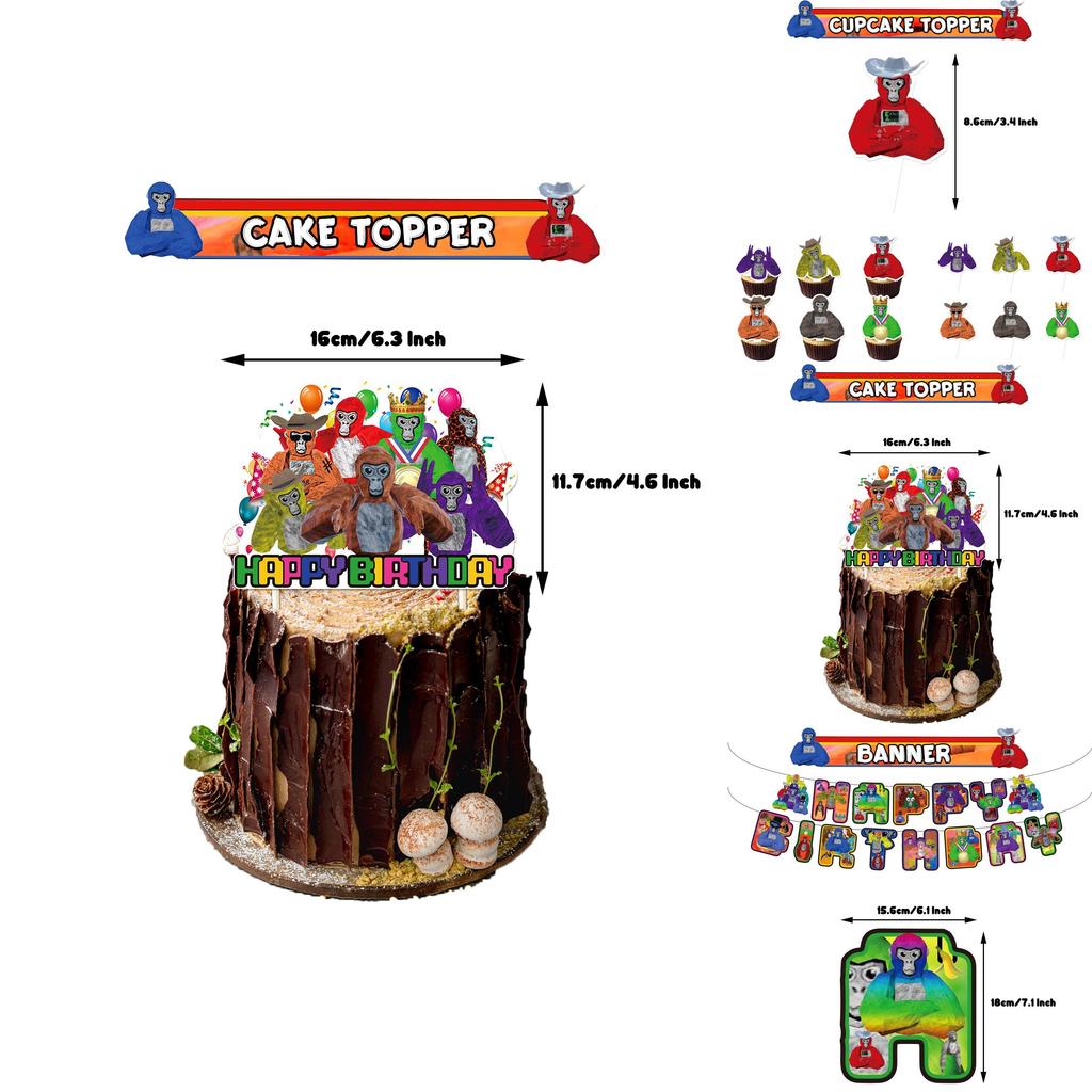 Gorilla Tag Birthday Party Decoration Set Spiral Balloon Arrangement With Cake Topper And Flag