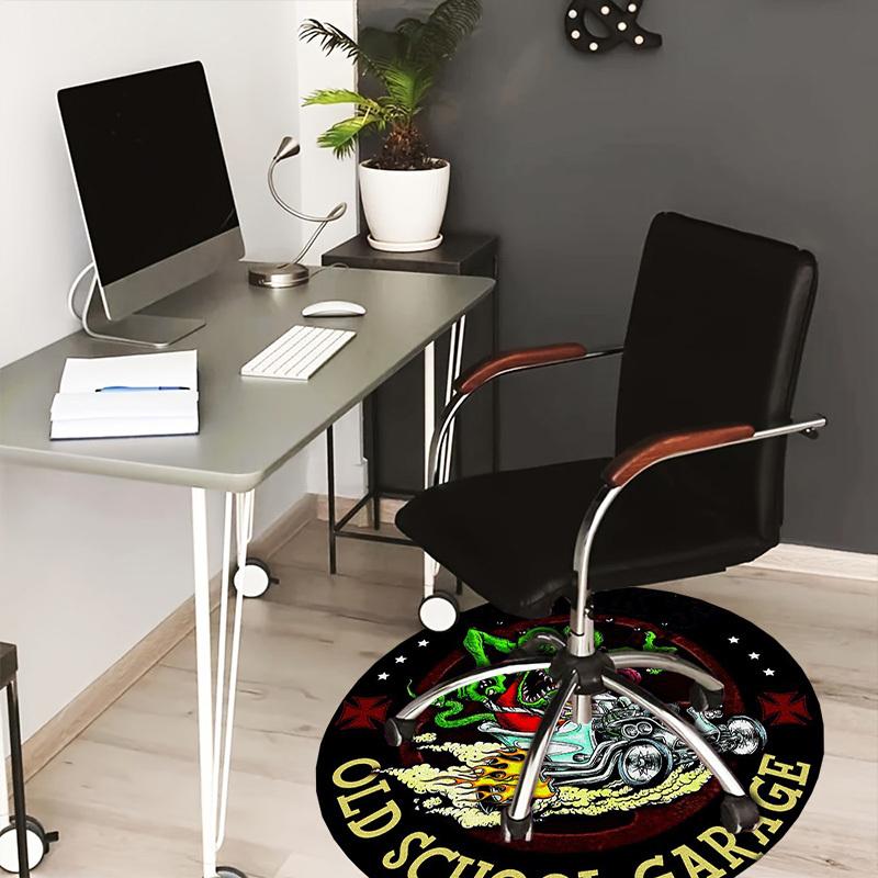 

1pc Old School Garage Round carpet, Made of Polyester,Perfect for Decorating Office Chairs, Living Rooms 80cm