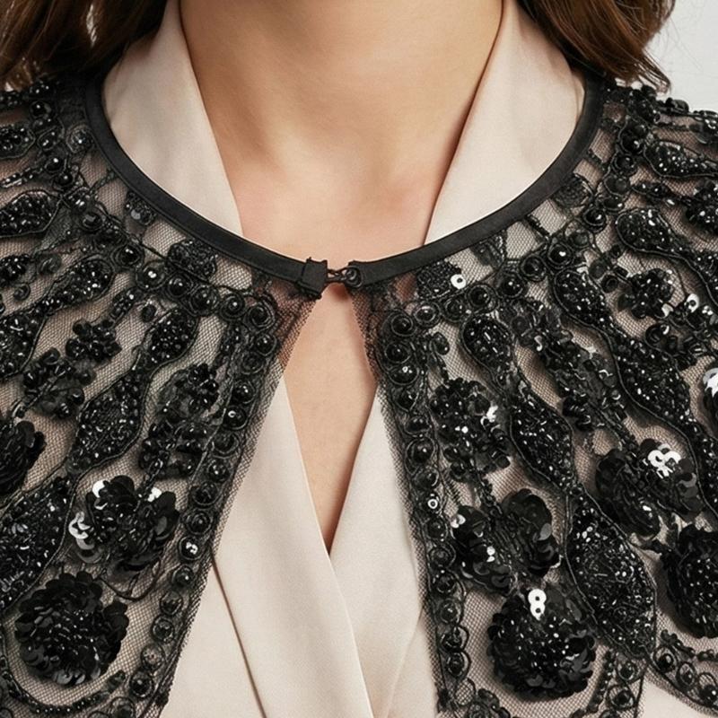 Elegant Embroidered Beaded Mesh Collar Detachable Shawl Scarf Stylish False Collar For Women Fashion Accessory