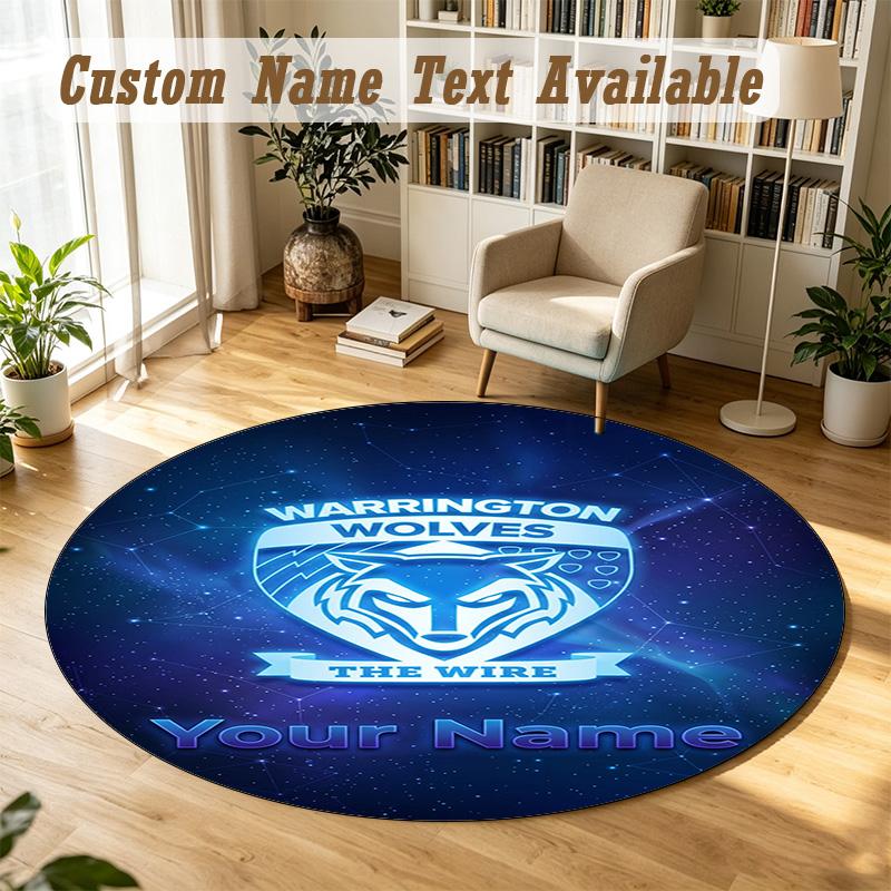 Round Rug Custom NameWarrington Wolves FC Pattern Non Slip Carpet Home Floor Decor