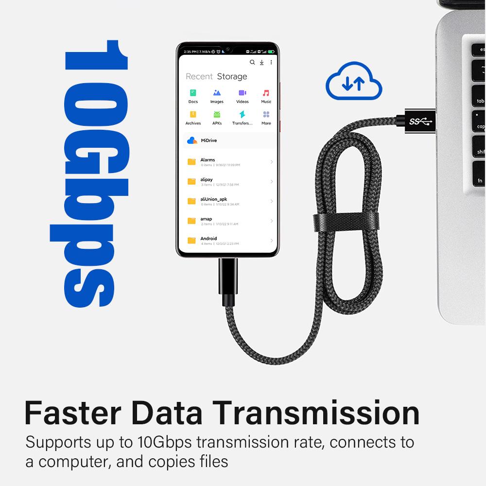 USB3.2 Gen2 10Gbps Cable USB C Cable 3A 60W QC3.0 Fast Charging for iPhone 15 Samsung NVMe Hard Disk External Android Data Cord