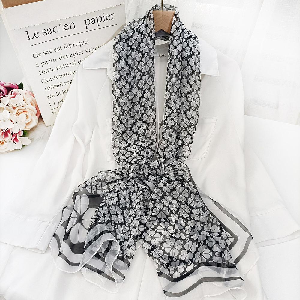 Summer Women White Black Series Thin Soft Chiffon Beach Silky Georgette Scarf Shawls 160Cm Long Wraps Beach Sunscreen Hijab