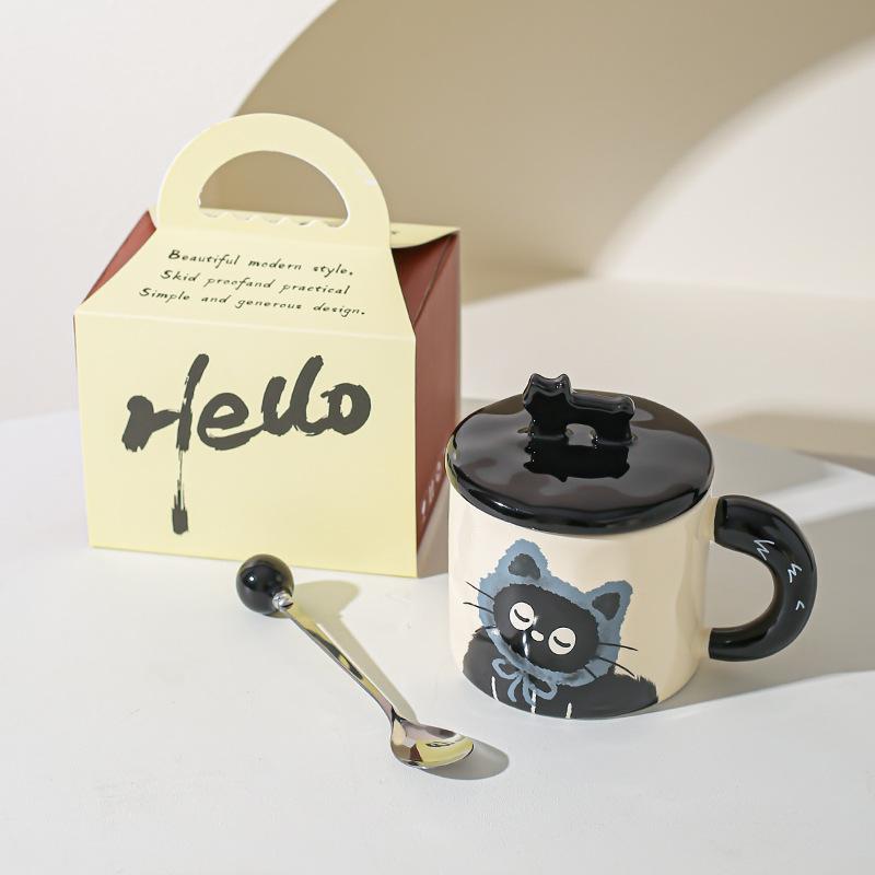Cute Cat Cup Office Mug with Lid Water Cup Ceramic Couple Gift Souvenir Gift Box Birthday Creativity