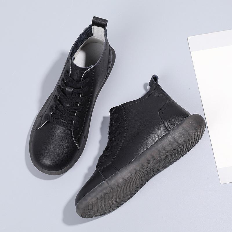 European American Lace Up Short Boots  Autumn And Winter New Solid Color Simple Flat Casual Women'S Shoes Platform Sneaker