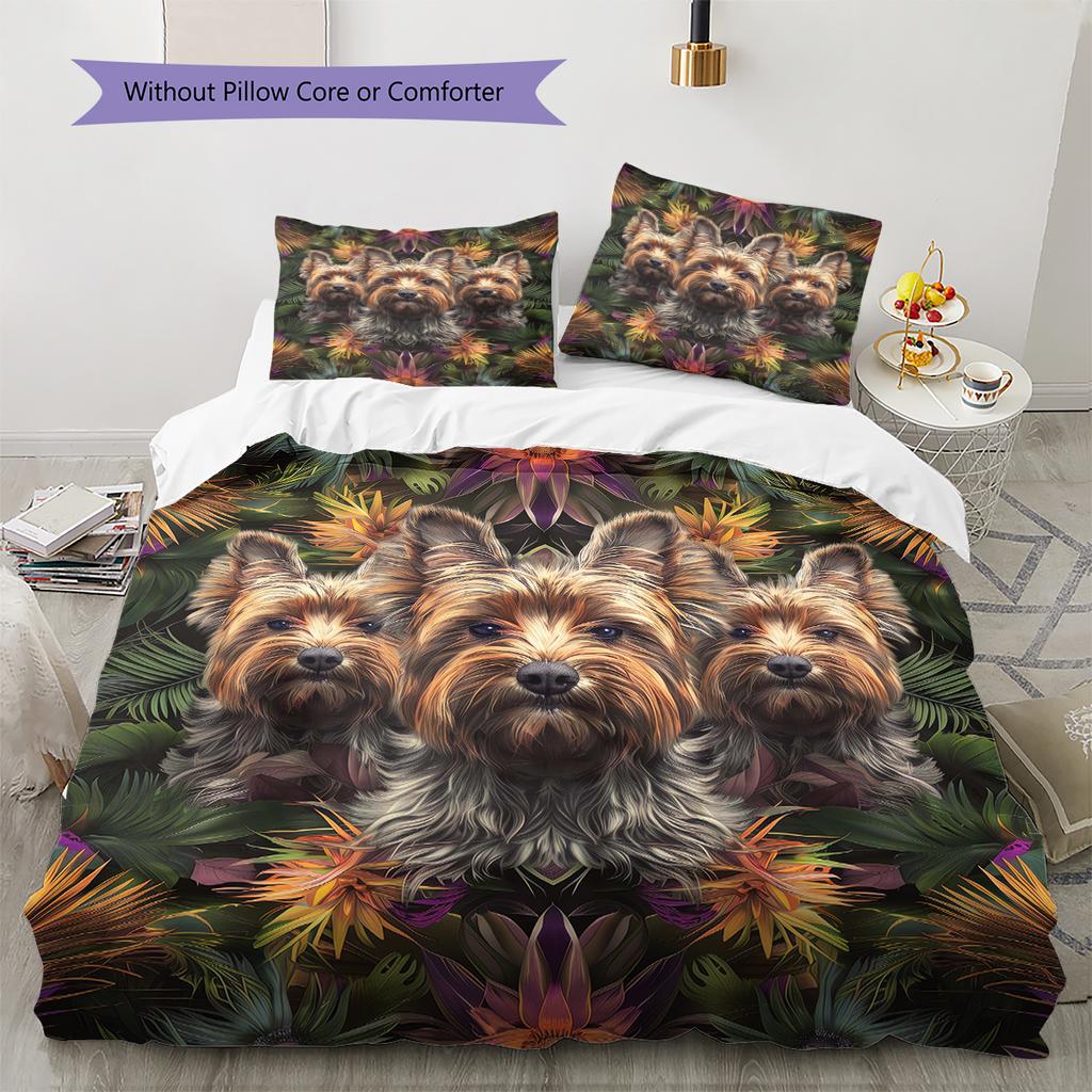 Yorkshire Chihuahua Wzór Pościel Kołdra Zestaw Poszewka na Kołdrę Poszewka na Poduszkę Dekoracja Domu Prezent (1 * poszwa na kołdrę + 2 * poszewki na poduszki, bez rdzenia)