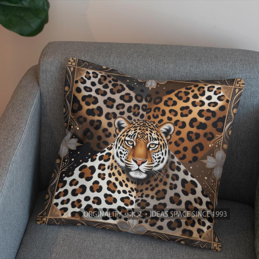 2D Leopard Art: Geometric Design Cushion Cover Pattern Cushion Cover Suitable For Sofa Bedroom Car Pillow Cover