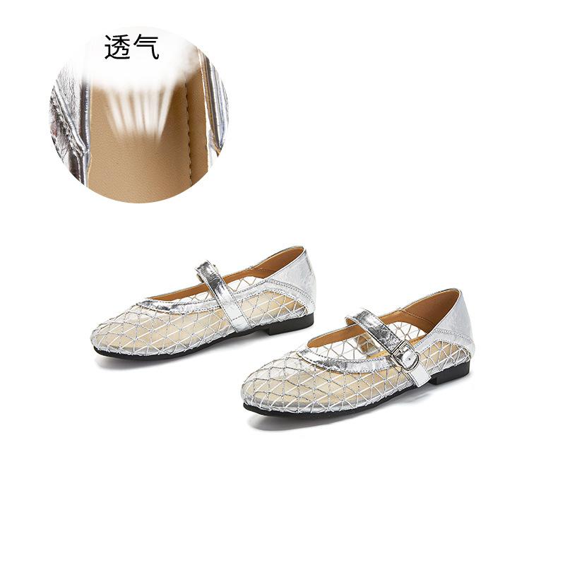 Sheepskin Mary Jane shoes 2025 spring and summer new women's casual single shoes hollow mesh breathable flat bottom shallow mouth women's shoes