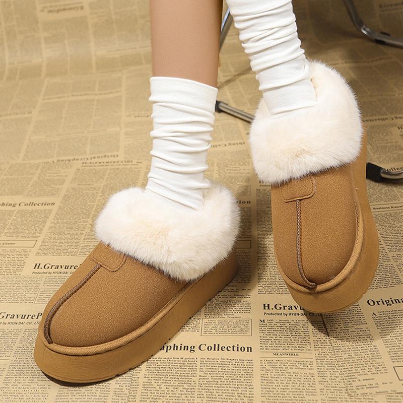 Podzim Zima Nadýchané Hrubé Plyšové Kotníkové Boty Dámské Umělý Semiš Nazouvací Sněhule Ležérní Semišová Platforma Bavlněné Boty