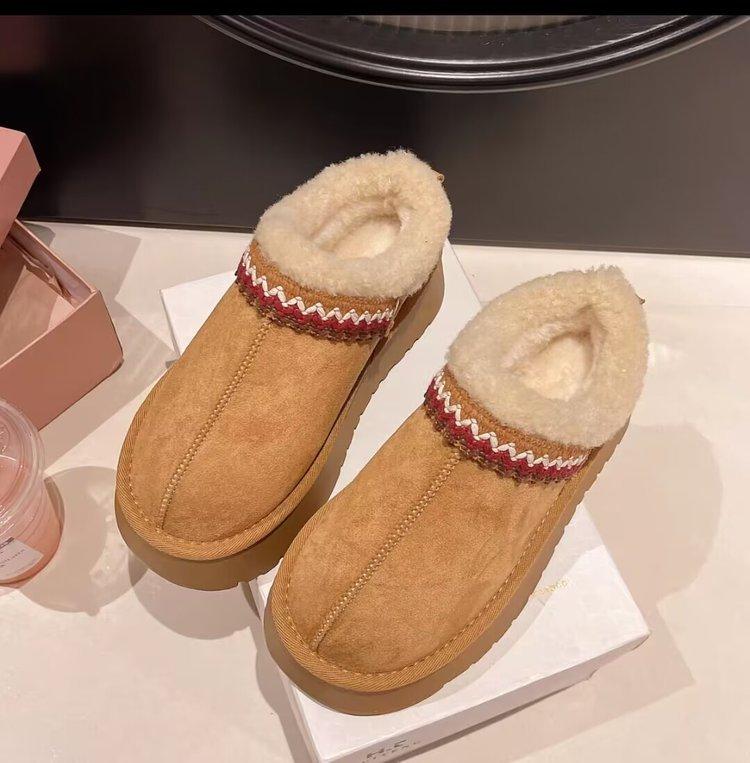 Plush Thick-Soled One-Pedal Half-Slippers For Women'S Winter New Plush Thickened Casual Snow Boots Cotton Slippers For Women