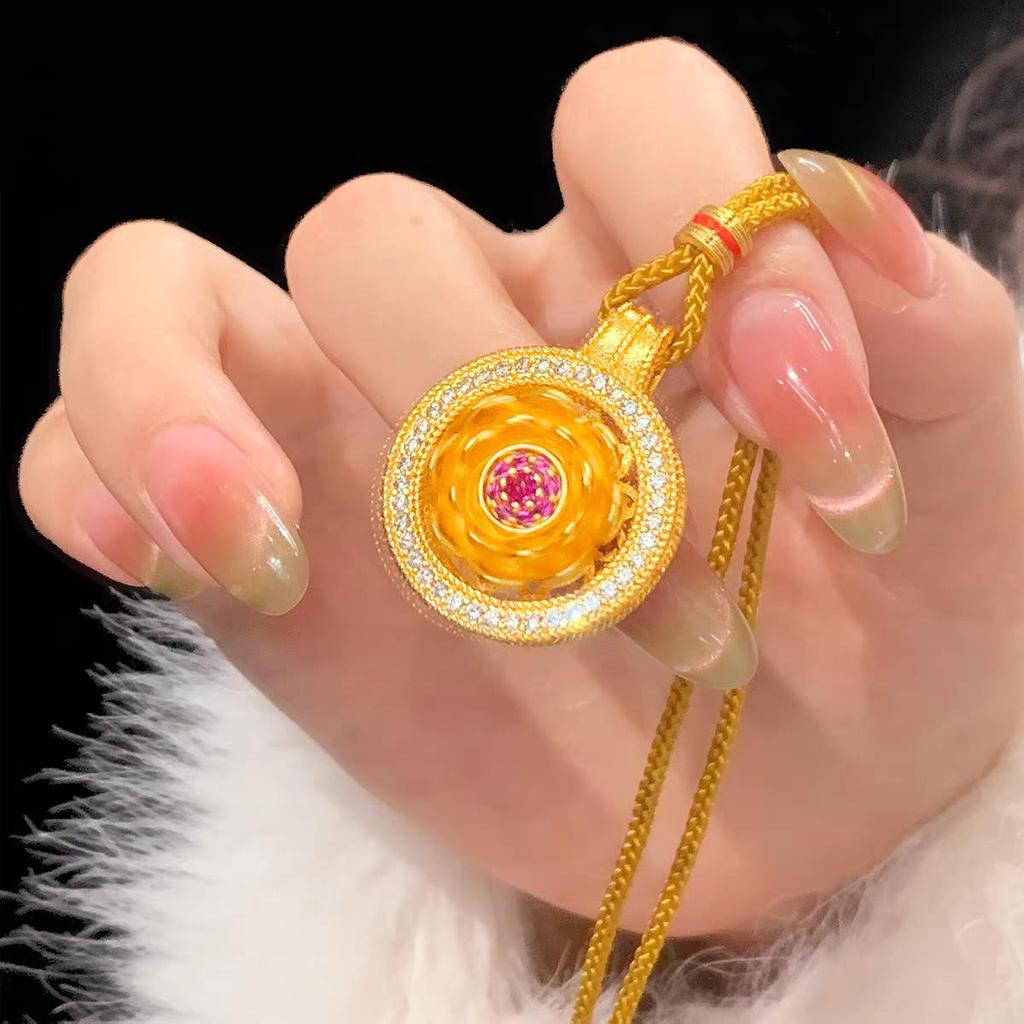 Imitation Gold Lotus Eight Treasures Rotating Pendant Necklace - Versatile Women's Court Style