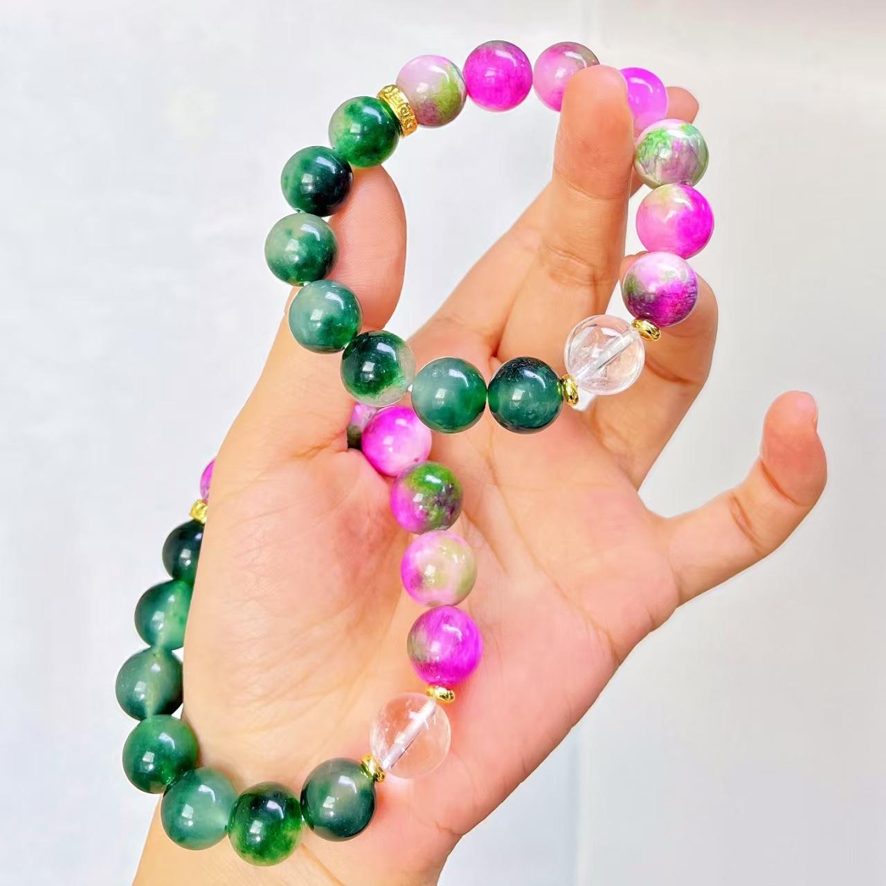 12Mm Design Peach Blossom Quartz Rock White Crystal Aquatic Agate Quartz Rock Bracelet Bracelet