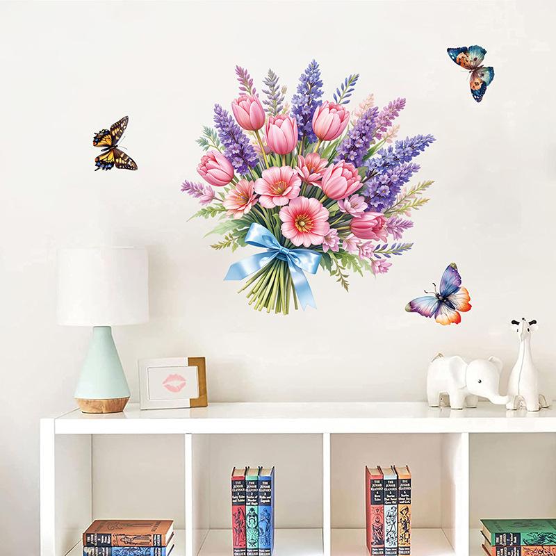 Lavendel Wandaufkleber Selbstklebende Blumendekorationen für Schlafzimmer Kleiderschrank Schrank Kühlschranktür Dekor Toilettenaufkleber