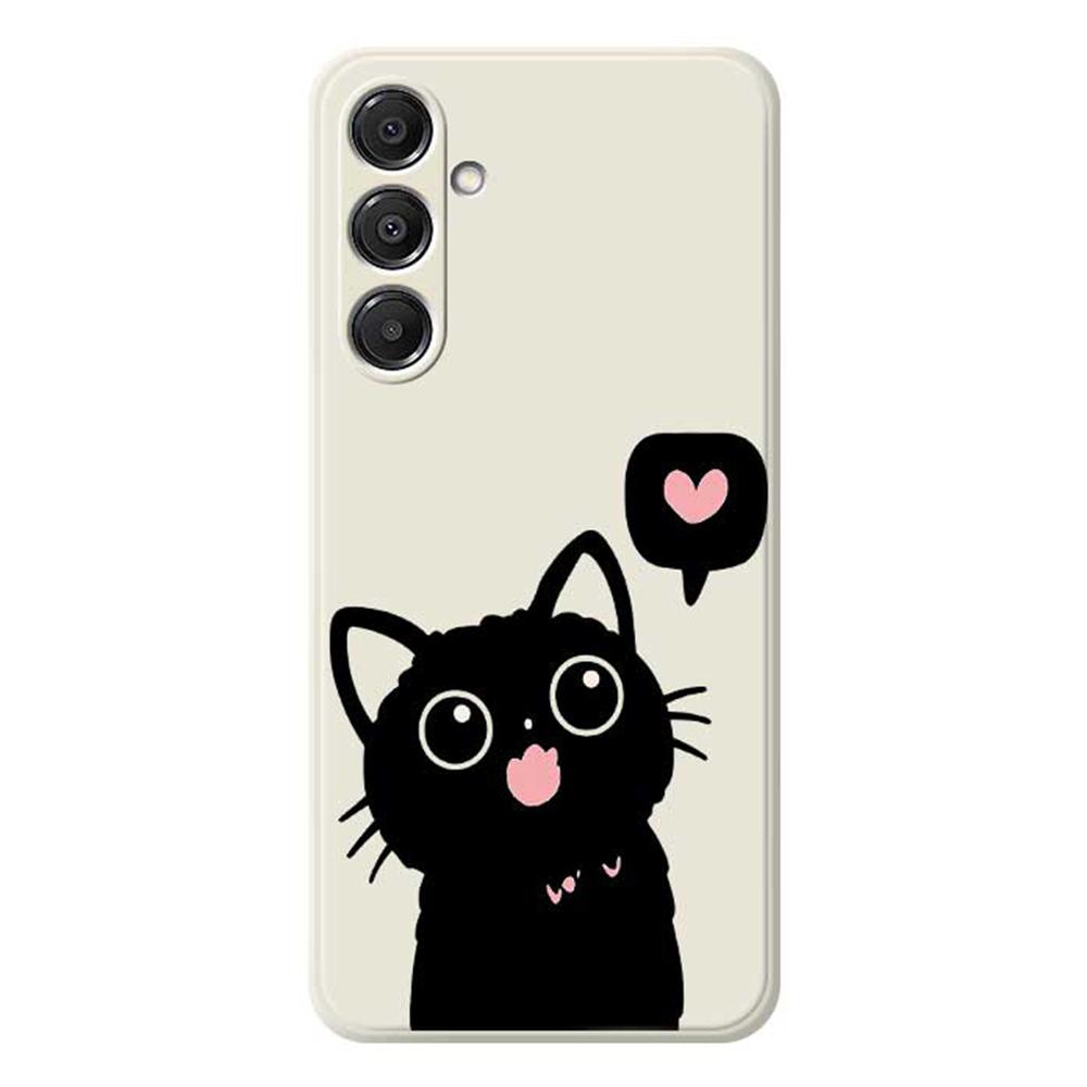 For Samsung Galaxy A16 5G/4G Case Love Black Cat Pattern Printing Straight Edge TPU Phone Back Cover