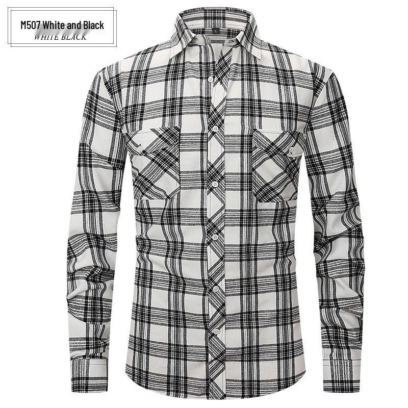 Lente Zomer Slim Fit Geborsteld Ruit High-End Lange Mouw Dubbele Zak Heren Flanellen Overhemd