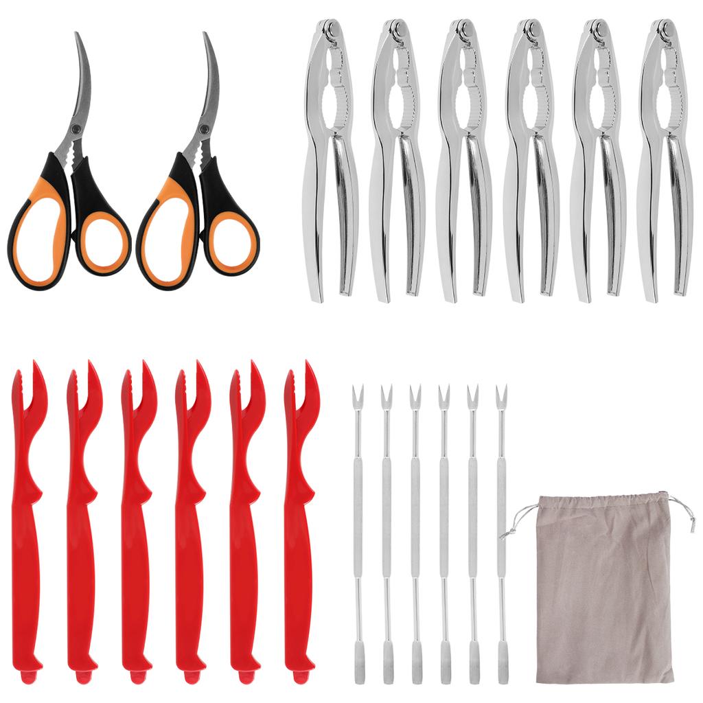 Stainless Steel Crab Tool Nut Cracker Crab Peel Shrimp Tool Lobster Clamp Pliers Clip Pick Set Seafood Tools Knives Accessories