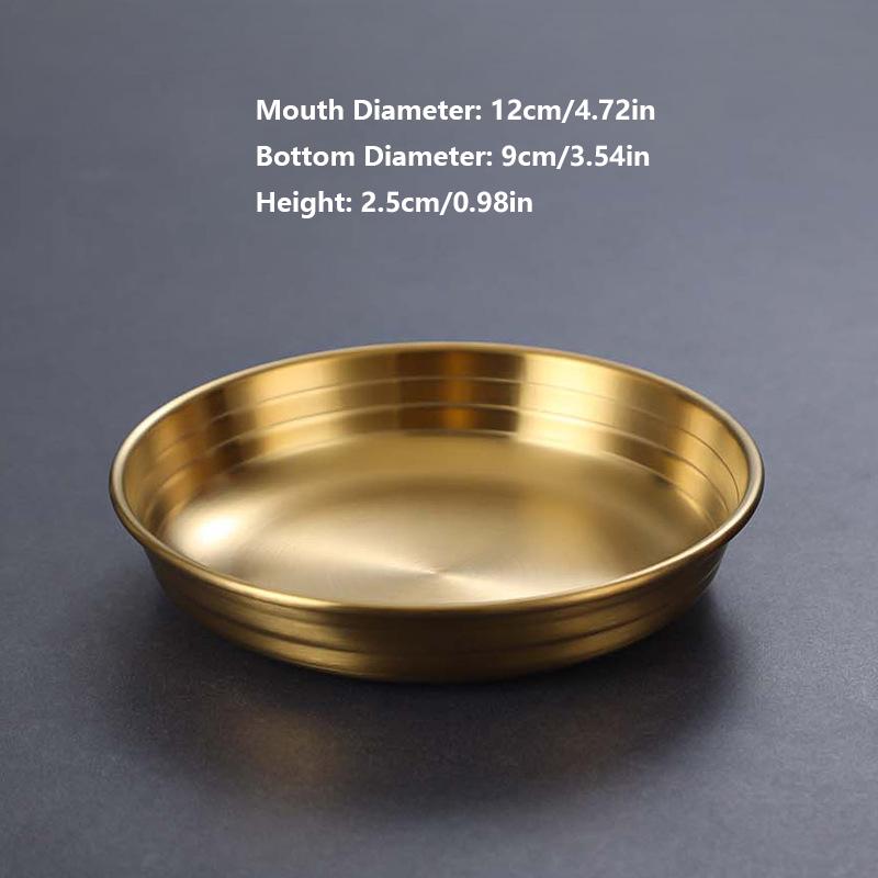 

Поднос для хранения продуктов из нержавеющей стали 304, утолщенная тарелка для соуса, поднос для закусок, тарелка для кимчи, горшочек, блюдце для приправ, кухонная утварь 12.5cm золотой