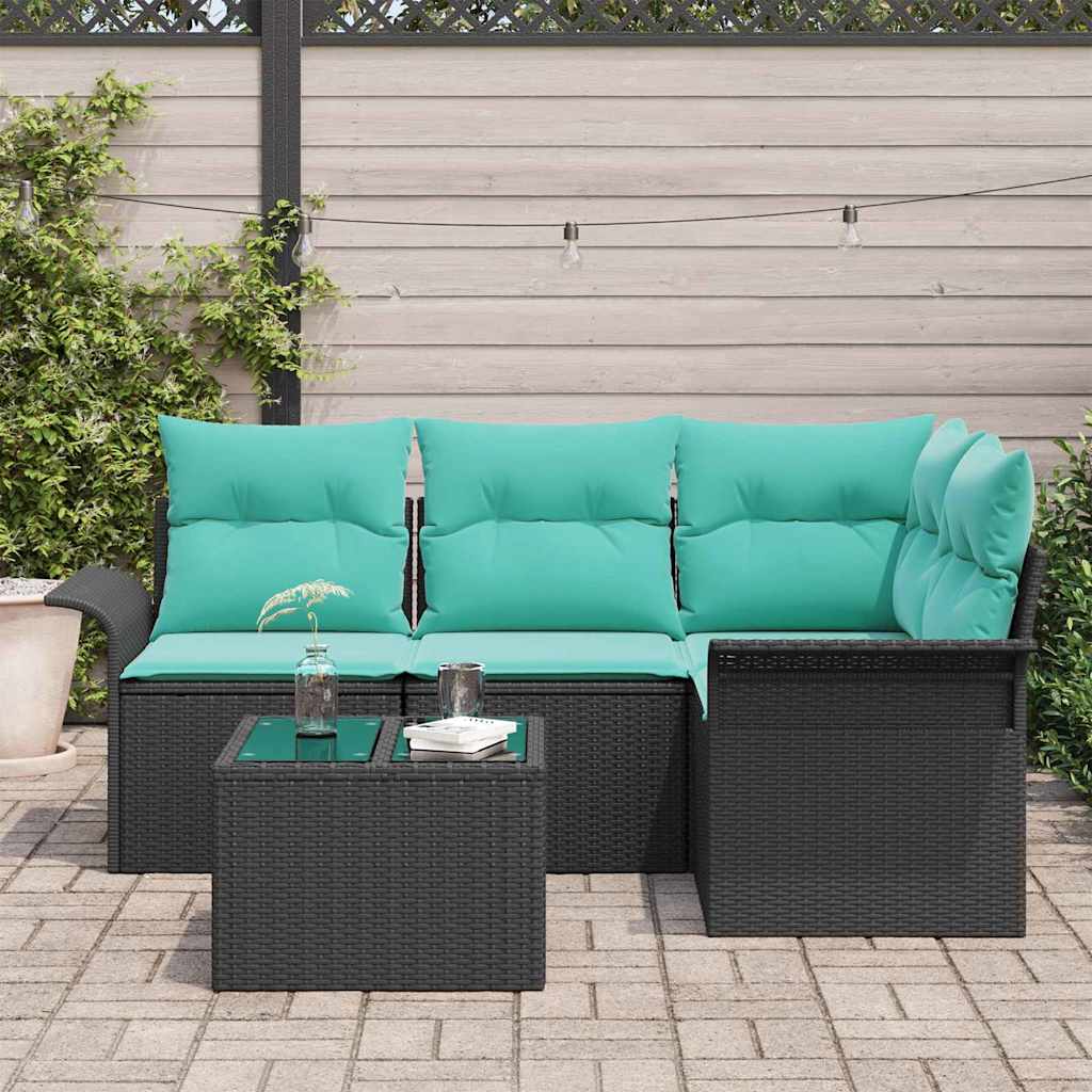 5 Piece Garden Sofa Set with Storage Black Poly Rattan